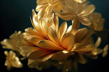 Golden Beautiful Flower Close Up Hyper Realistic 3D Illustration
