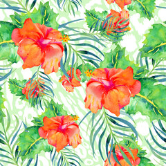 Watercolor hawaiian tropical seamless pattern
