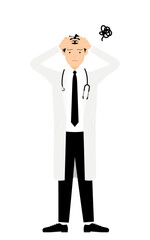 白衣の男性医師が頭を抱える・困るポーズ