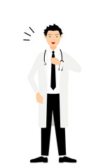 白衣の男性医師が胸を叩く・信頼のポーズ