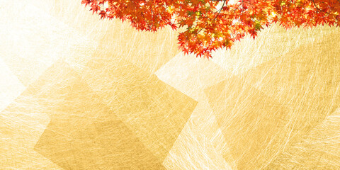 秋の紅葉（背景は金色の和紙） - 534126775