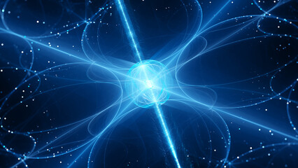 Blue glowing futuristic quantum hub abstract background