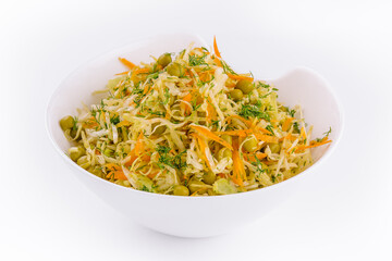 Fresh vegetables salad with cabbage carrot and green peas