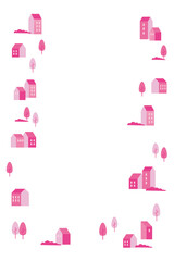 Fototapeta na wymiar Spring landscape with pink houses illustration