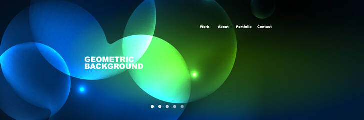 Neon glowing bubbles, circles magic energy space light concept, abstract background wallpaper design