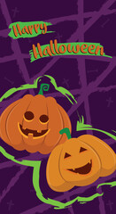 halloween banner with funny pumpkins and happy halloween