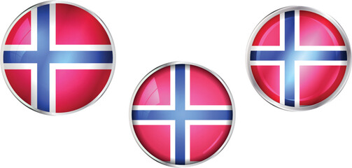 Round national flag pin of Norway.Circular vector flag of Norway