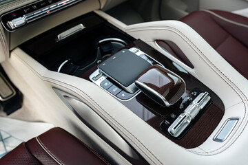 Close up details of a modern luxury car interior