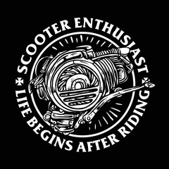 vector of scooter motorcycle engine hand drawn black and white