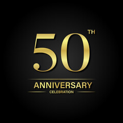 50th anniversary celebration with gold color and black background. Vector design for celebrations, invitation cards and greeting cards.