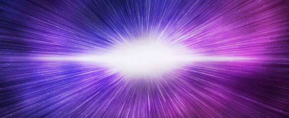 Big bang effect on bright purple blue galaxy sky, horizontal banner