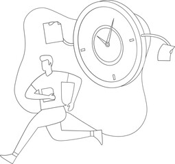 Managers are being chased by work deadlines. Out of time. Business metaphor. One line drawing design vector illustration
