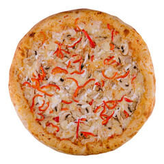 Pizza with chicken and mushrooms with pepper