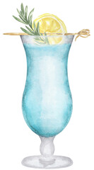 Watercolor hand drawn cocktail illustration with lemon. Beverages clipart for menu, card, postcard, banner, poster. Food and drink print