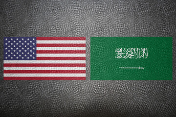 3D illustration, United States and Saudi Arabia alliance and meeting, cooperation of states. Saudi Arabia Flag US Flag texture.