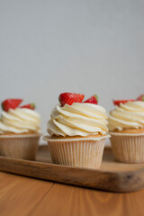 Pastries decorated with strawberries