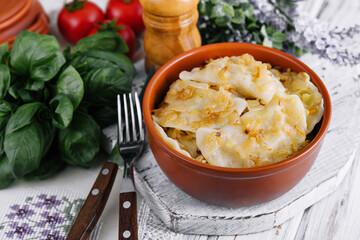 Dumplings, filled with mashed potatoes and onions
