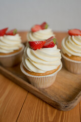 Pastries decorated with strawberries