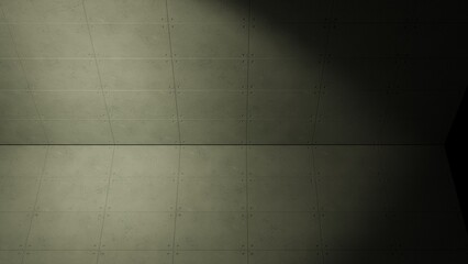 Gray concrete wall and floor on spot lighting background. Concept 3D CG of struggles of solitude in the concrete jungle, challenging unresolved issues and triumph of the lone wolf in society.