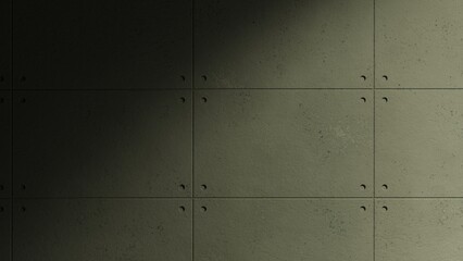 Gray concrete wall and floor on spot lighting background. Concept 3D CG of struggles of solitude in the concrete jungle, challenging unresolved issues and triumph of the lone wolf in society.
