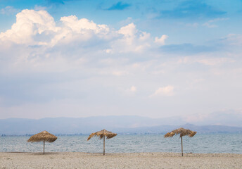 Umbrella on the Myli beach in Greece