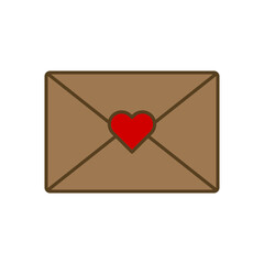 Letter mail icon envelope with a heart shape. Love message design symbol. Outline style vector illustration.