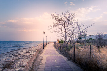 Path to Lerna river on the seaside of Myli city in Greece