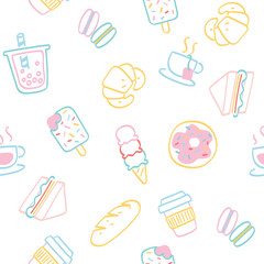 Hand drawn cafe food and dessert  - seamless pattern 
