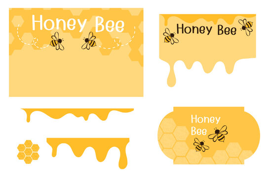 Honey sign, label or background with bee cartoon and hand written font isolated on white background vector illustration.