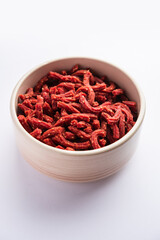 Beatroot chakli sticks made using beetroot, fried tea time snack from India
