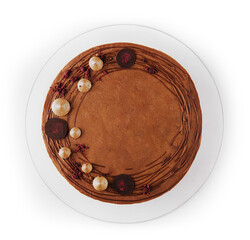 Delicious french chocolate cake isolated on white