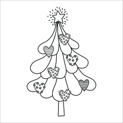 Cute christmas tree with shining star and heart decoration, Christmas clipart