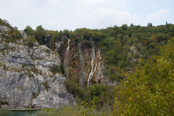 Beautiful summer landscape with waterfall in Plitvice lakes national park Croatia