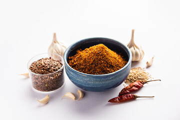 Jawas or Javas chutney made using Flax seeds, flaxseeds powder, garlic, red chilly, Indian relish