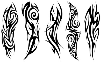 Obraz premium Png tribal tattoo. Silhouette illustration. Isolated abstract element set. 