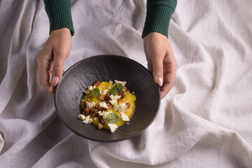banush on a light woven background, the concept of healthy food