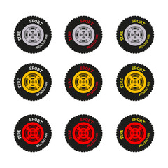 Set of badges with sport tires.