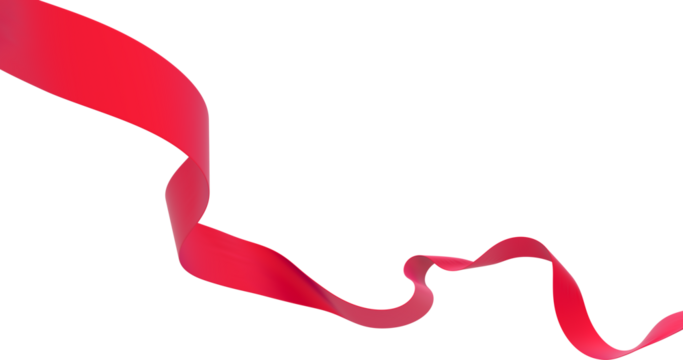 Smooth red ribbon isolated on transparent background. 3d render