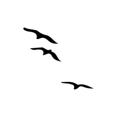 A Hand Drawn Flock of Flying Birds. Monochrome Bird Silhouettes.