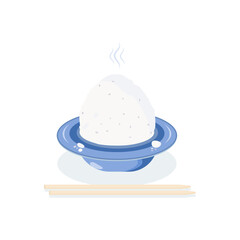 A plate of rice and chopsticks. Vector illustration