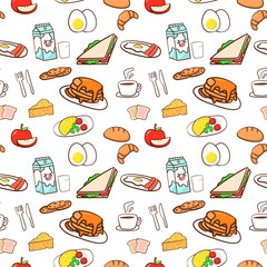 Hand drawing morning breakfast seamless pattern