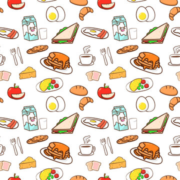 Hand drawing morning breakfast seamless pattern