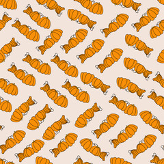 Autumn seamless pattern, square background, hand drawn pumpkins