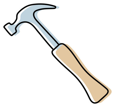 Hammer And Nail Puller Sketch. Construction Tool. Color Instrument Illustration