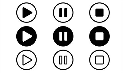 Media player icon set. Music player icon set. Media player icon collection. Play and pause buttons sign. Play and pause buttons symbol. Vector illustration.