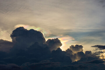 Beautyful cloud phenomenon called Iridescent pileus cloud