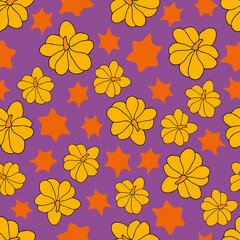 Autumn seamless pattern, square background, hand drawn pumpkins