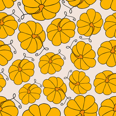 Autumn seamless pattern, square background, hand drawn pumpkins