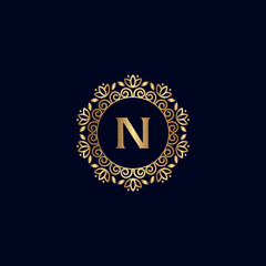 GOLD ROYAL LOGO BEAUTY LUXURY LETTER N