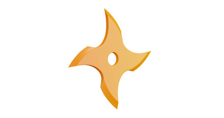 3D cartoon user interface illustration of a shuriken throwing star projectile or 4 pointed knife icon on an isolated background. With studio lighting and a gradient colourful texture. 3D rendering